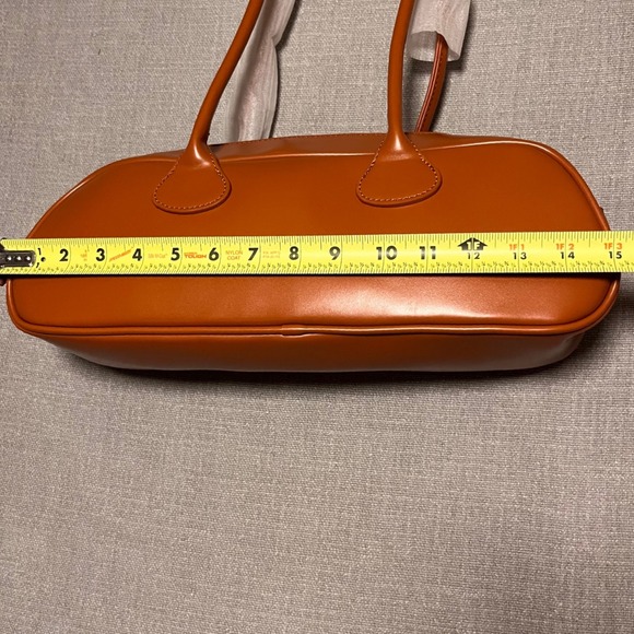Unique Shoulder Bag Cognac Faux Leather Top Handle Satchel Purse - Picture 3 of 6